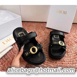 Best Grade Dior MyDior Black Lambskin Leather Flat Sandals 6062801