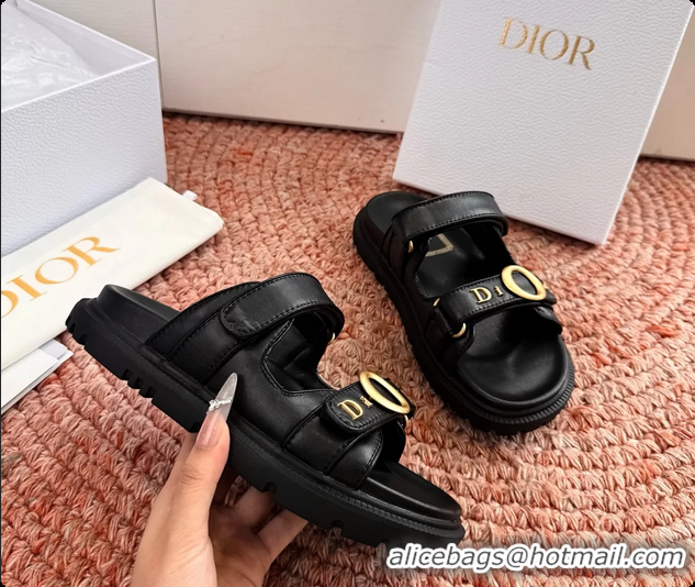 Best Grade Dior MyDior Black Lambskin Leather Flat Sandals 6062801