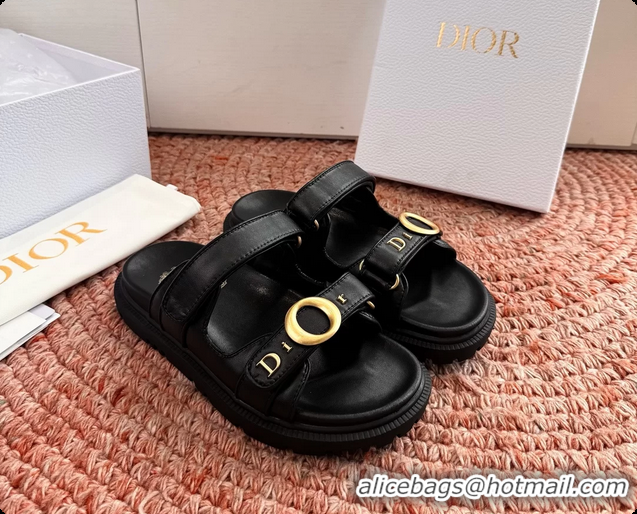 Best Grade Dior MyDior Black Lambskin Leather Flat Sandals 6062801