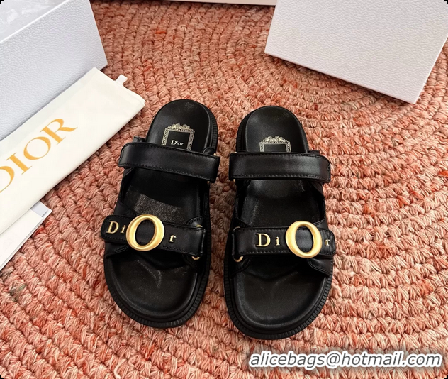 Best Grade Dior MyDior Black Lambskin Leather Flat Sandals 6062801