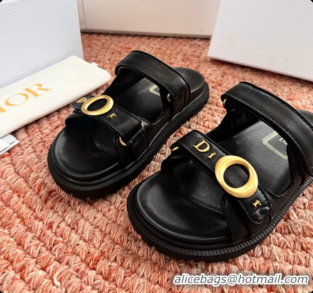 Best Grade Dior MyDior Black Lambskin Leather Flat Sandals 6062801