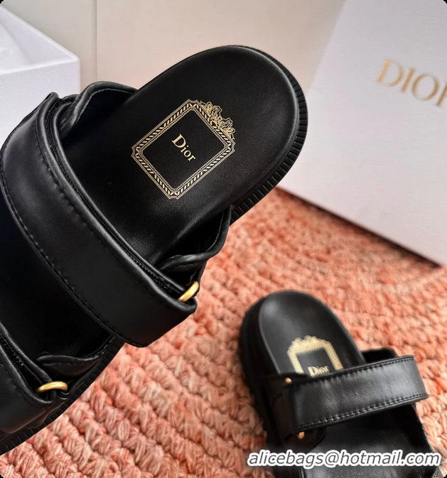 Best Grade Dior MyDior Black Lambskin Leather Flat Sandals 6062801