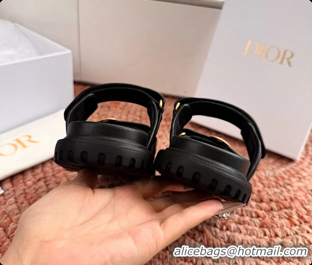 Best Grade Dior MyDior Black Lambskin Leather Flat Sandals 6062801