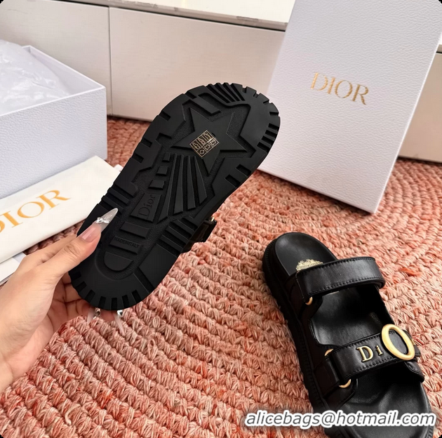 Best Grade Dior MyDior Black Lambskin Leather Flat Sandals 6062801
