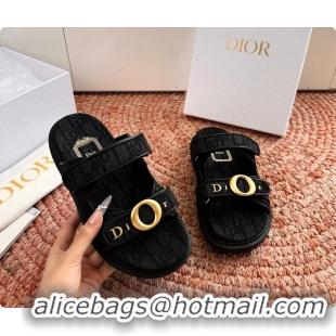 Low Cost Dior MyDior Black Dior Oblique Jacquard Flat Sandals 6062801