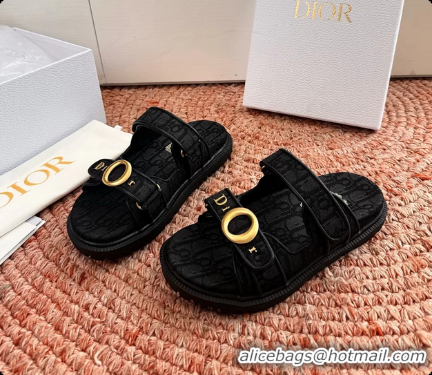 Low Cost Dior MyDior Black Dior Oblique Jacquard Flat Sandals 6062801