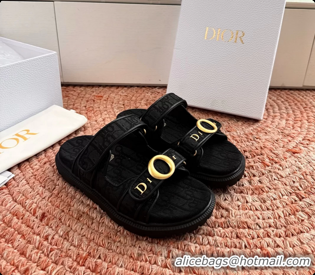Low Cost Dior MyDior Black Dior Oblique Jacquard Flat Sandals 6062801