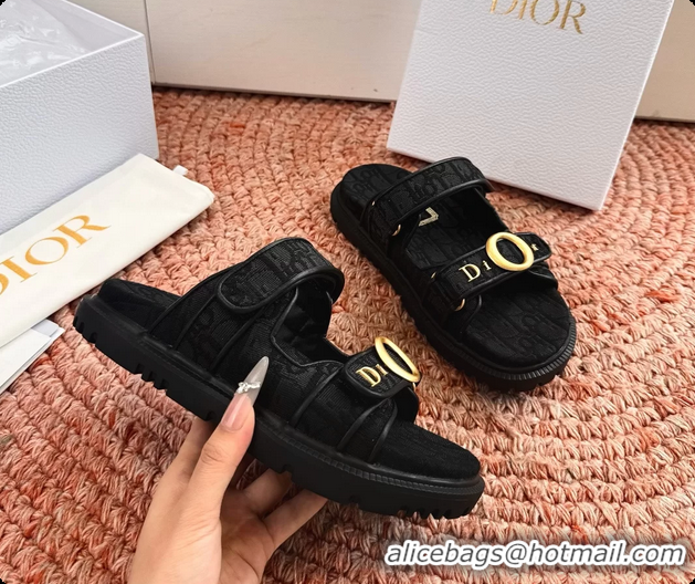 Low Cost Dior MyDior Black Dior Oblique Jacquard Flat Sandals 6062801