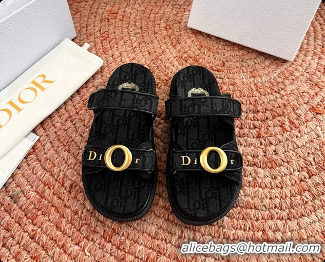 Low Cost Dior MyDior Black Dior Oblique Jacquard Flat Sandals 6062801