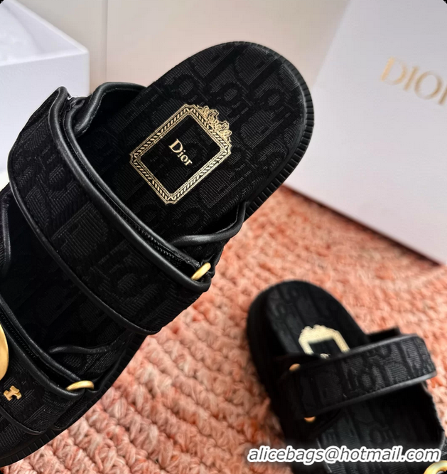 Low Cost Dior MyDior Black Dior Oblique Jacquard Flat Sandals 6062801