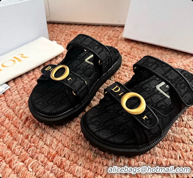 Low Cost Dior MyDior Black Dior Oblique Jacquard Flat Sandals 6062801