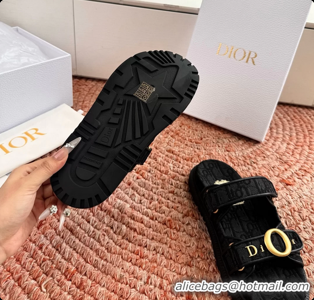 Low Cost Dior MyDior Black Dior Oblique Jacquard Flat Sandals 6062801
