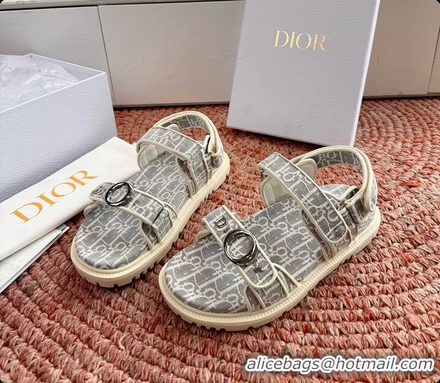 Top Grade Dior MyDior Gray Dior Oblique Jacquard Flat Sandals 6062802
