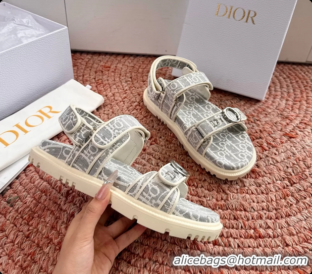 Top Grade Dior MyDior Gray Dior Oblique Jacquard Flat Sandals 6062802