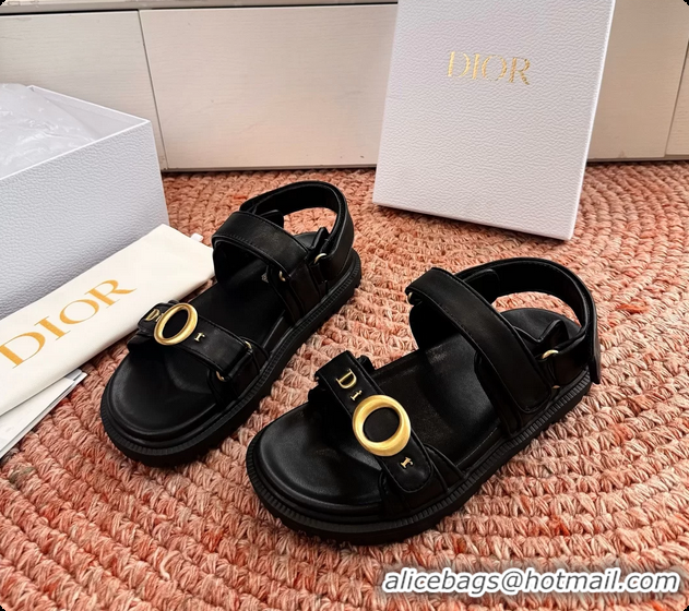 Unique Style Dior MyDior Black Lambskin Leather Flat Sandals 6062802