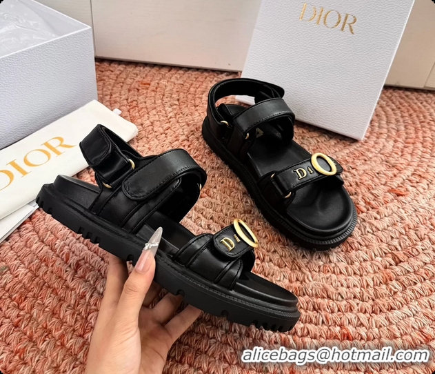 Unique Style Dior MyDior Black Lambskin Leather Flat Sandals 6062802