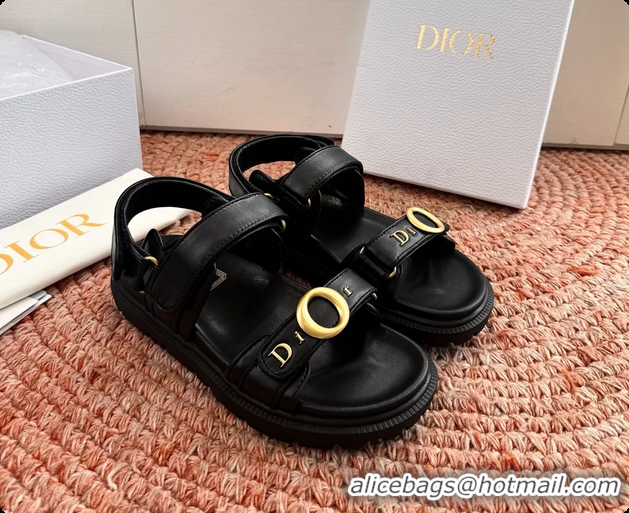 Unique Style Dior MyDior Black Lambskin Leather Flat Sandals 6062802