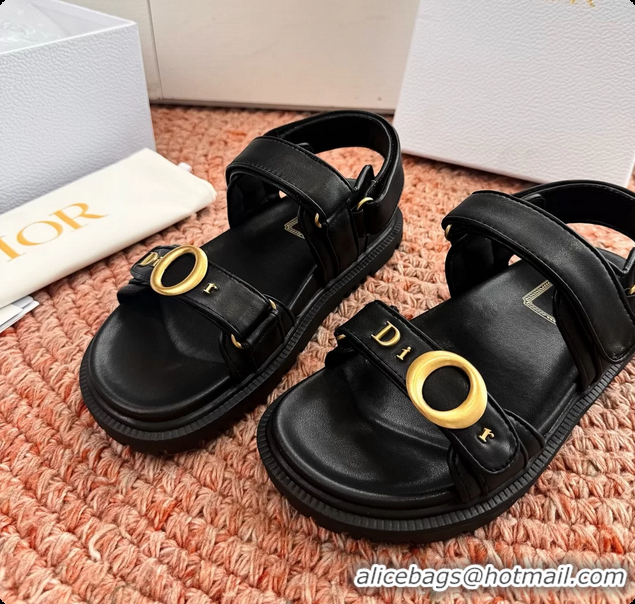 Unique Style Dior MyDior Black Lambskin Leather Flat Sandals 6062802