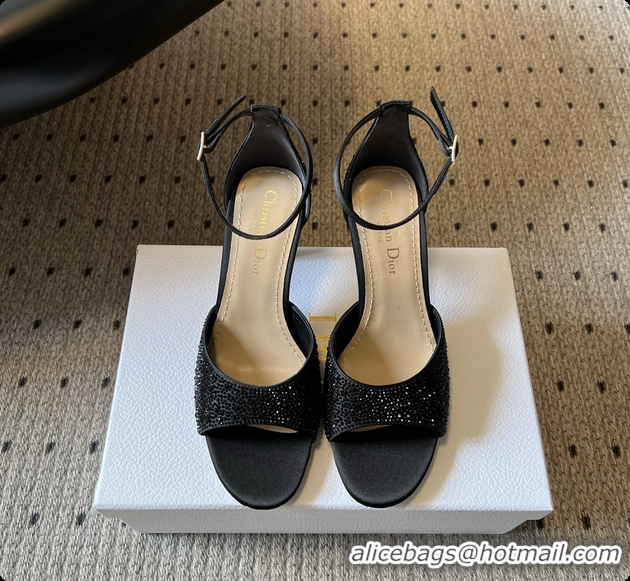 Good Looking Dior Strass Embroidered Dway Heeled Sandals Black 80MM 6062803
