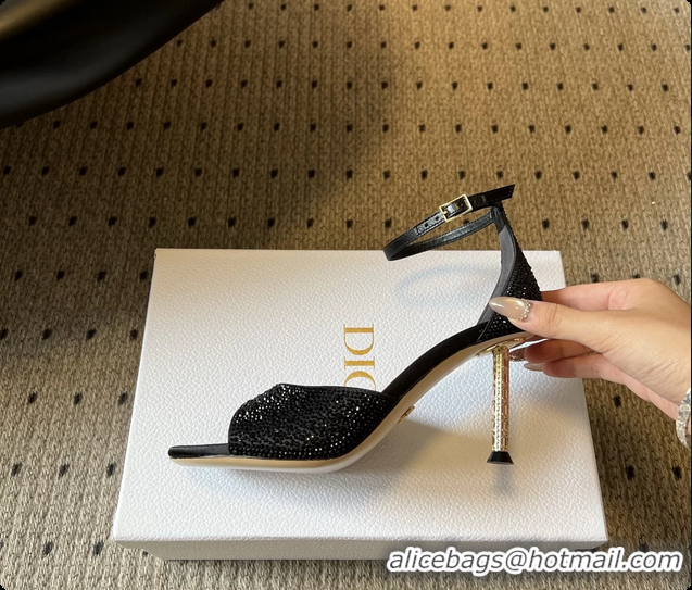 Good Looking Dior Strass Embroidered Dway Heeled Sandals Black 80MM 6062803
