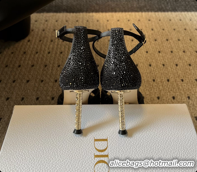 Good Looking Dior Strass Embroidered Dway Heeled Sandals Black 80MM 6062803