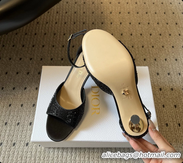 Good Looking Dior Strass Embroidered Dway Heeled Sandals Black 80MM 6062803