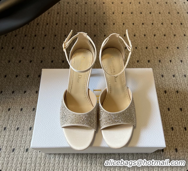 Best Product Dior Strass Embroidered Dway Heeled Sandals Beige 80MM 6062803