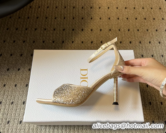 Best Product Dior Strass Embroidered Dway Heeled Sandals Beige 80MM 6062803