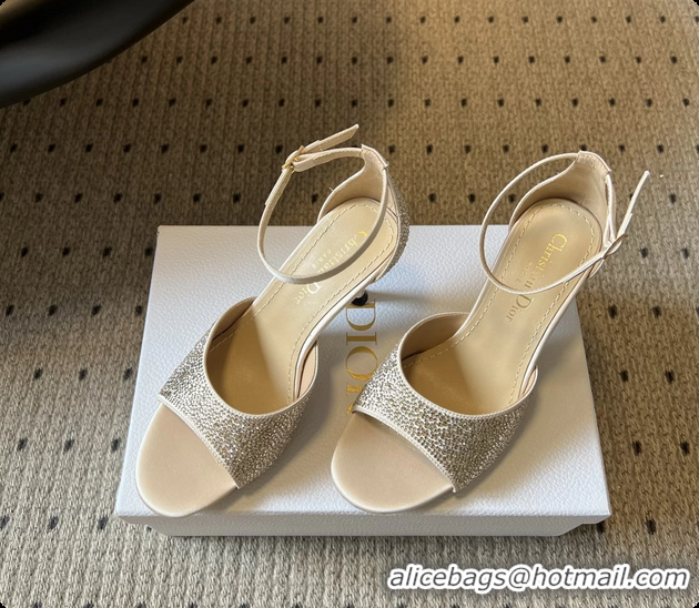 Best Product Dior Strass Embroidered Dway Heeled Sandals Beige 80MM 6062803