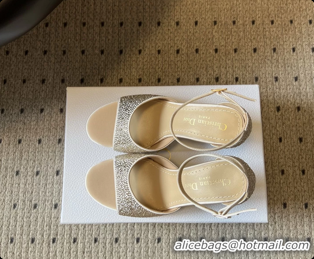Best Product Dior Strass Embroidered Dway Heeled Sandals Beige 80MM 6062803