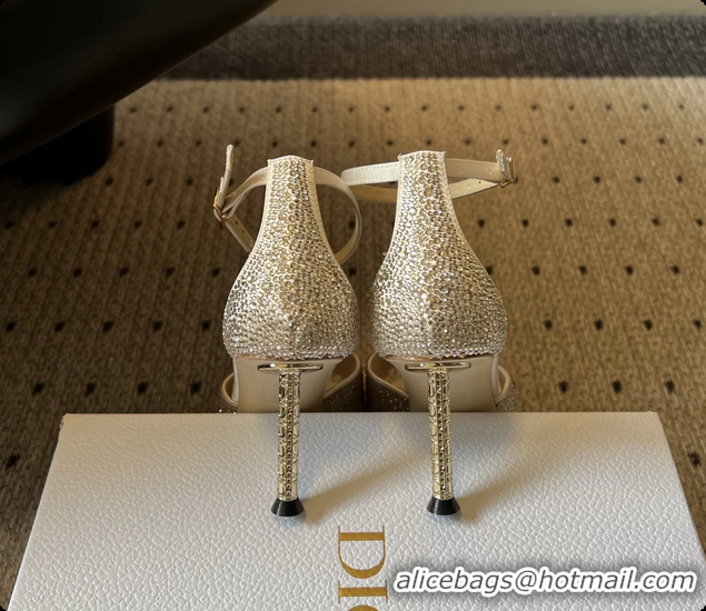 Best Product Dior Strass Embroidered Dway Heeled Sandals Beige 80MM 6062803