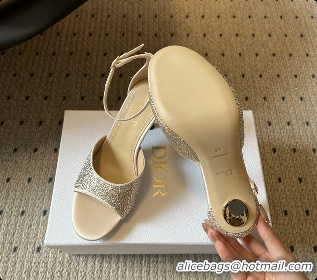 Best Product Dior Strass Embroidered Dway Heeled Sandals Beige 80MM 6062803