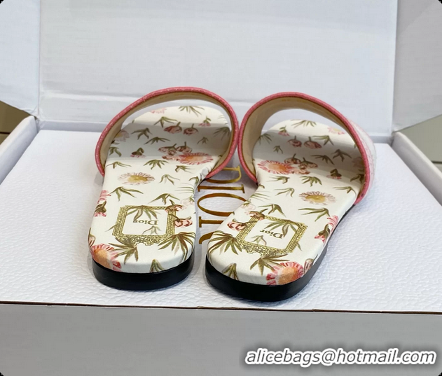 Popular Style Dior Dway Flats Slides Sandals Pink White Embroidered Cotton and Multicolor Daisy Garden 6062804