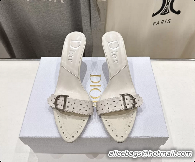 Sumptuous Dior Studded White Leather High Heeled Slides Sandals 85MM 6062806