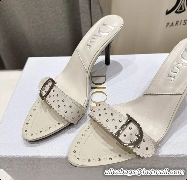 Sumptuous Dior Studded White Leather High Heeled Slides Sandals 85MM 6062806