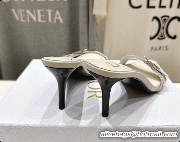 Sumptuous Dior Studded White Leather High Heeled Slides Sandals 85MM 6062806