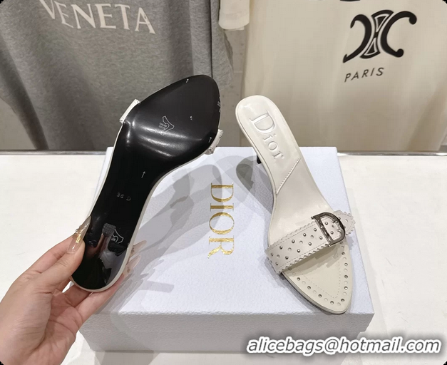 Sumptuous Dior Studded White Leather High Heeled Slides Sandals 85MM 6062806