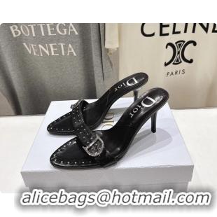 Stylish Dior Studded Black Leather High Heeled Slides Sandals 85MM 6062806