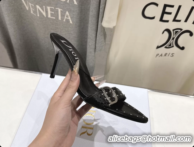 Stylish Dior Studded Black Leather High Heeled Slides Sandals 85MM 6062806