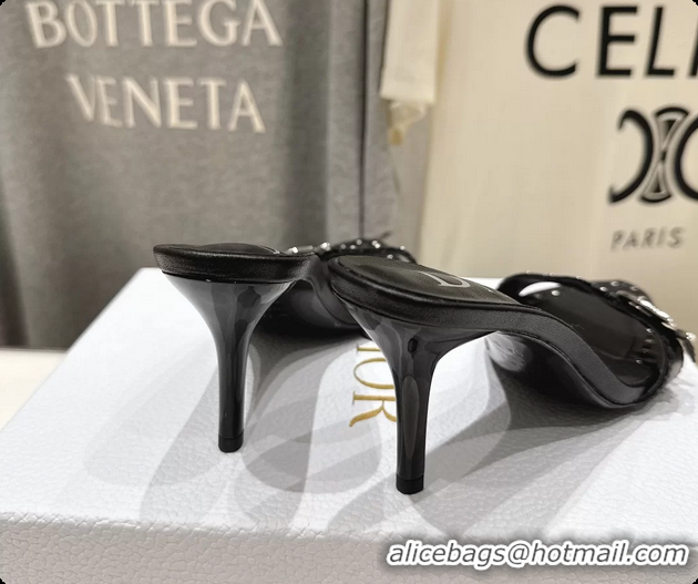 Stylish Dior Studded Black Leather High Heeled Slides Sandals 85MM 6062806