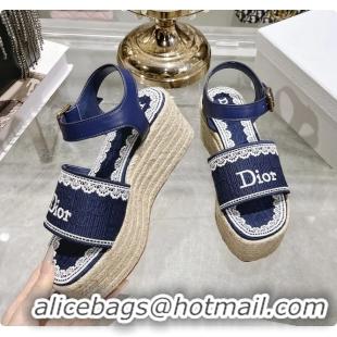 Sophisticated Dior Dentelle Wedge Sandal Navy Blue Dior Oblique Embroidered Cotton and White Lace 6062807