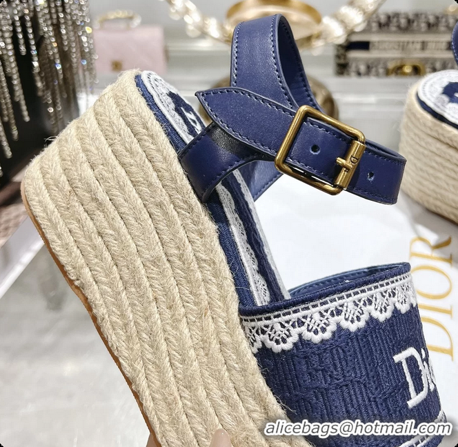 Sophisticated Dior Dentelle Wedge Sandal Navy Blue Dior Oblique Embroidered Cotton and White Lace 6062807