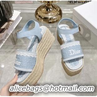 Shop Cheap Dior Dentelle Wedge Sandal Light Blue Dior Oblique Embroidered Cotton and White Lace 6062807