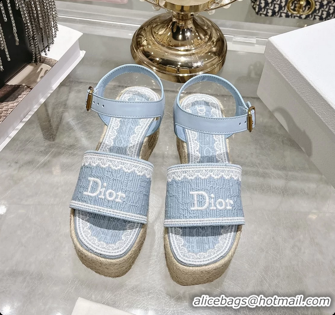Shop Cheap Dior Dentelle Wedge Sandal Light Blue Dior Oblique Embroidered Cotton and White Lace 6062807