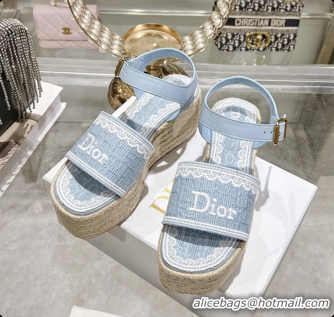 Shop Cheap Dior Dentelle Wedge Sandal Light Blue Dior Oblique Embroidered Cotton and White Lace 6062807