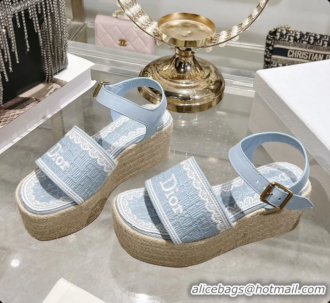 Shop Cheap Dior Dentelle Wedge Sandal Light Blue Dior Oblique Embroidered Cotton and White Lace 6062807