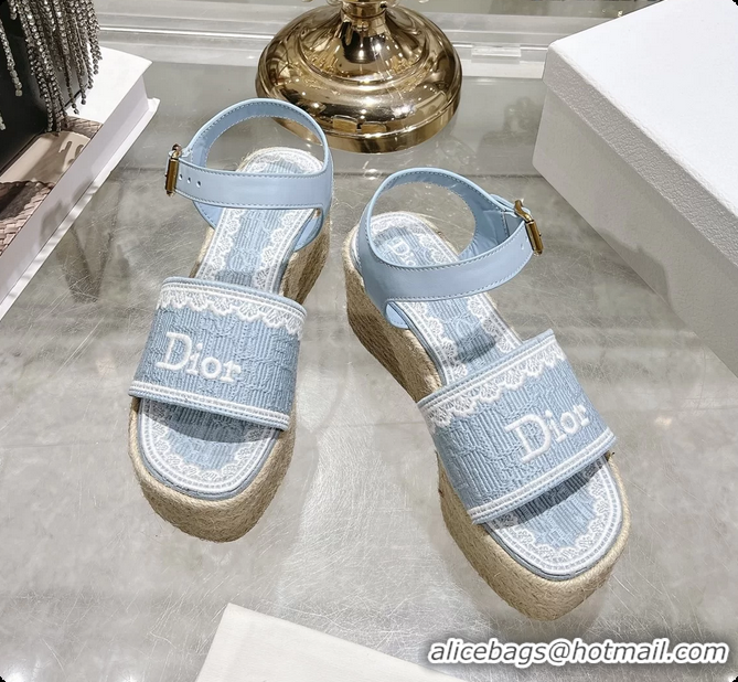 Shop Cheap Dior Dentelle Wedge Sandal Light Blue Dior Oblique Embroidered Cotton and White Lace 6062807