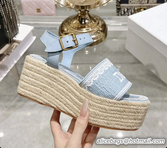Shop Cheap Dior Dentelle Wedge Sandal Light Blue Dior Oblique Embroidered Cotton and White Lace 6062807