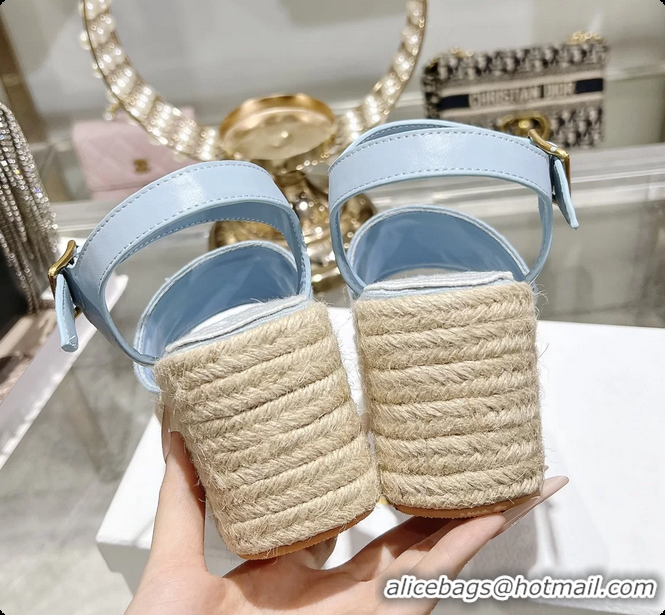Shop Cheap Dior Dentelle Wedge Sandal Light Blue Dior Oblique Embroidered Cotton and White Lace 6062807