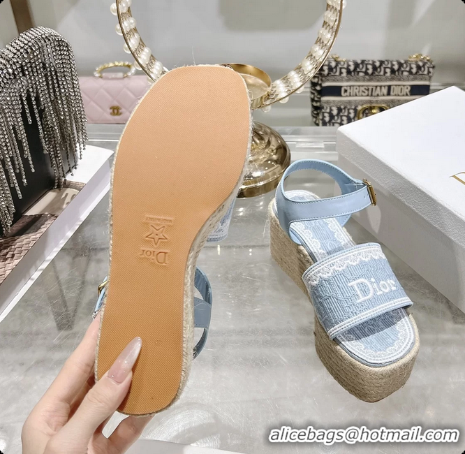 Shop Cheap Dior Dentelle Wedge Sandal Light Blue Dior Oblique Embroidered Cotton and White Lace 6062807